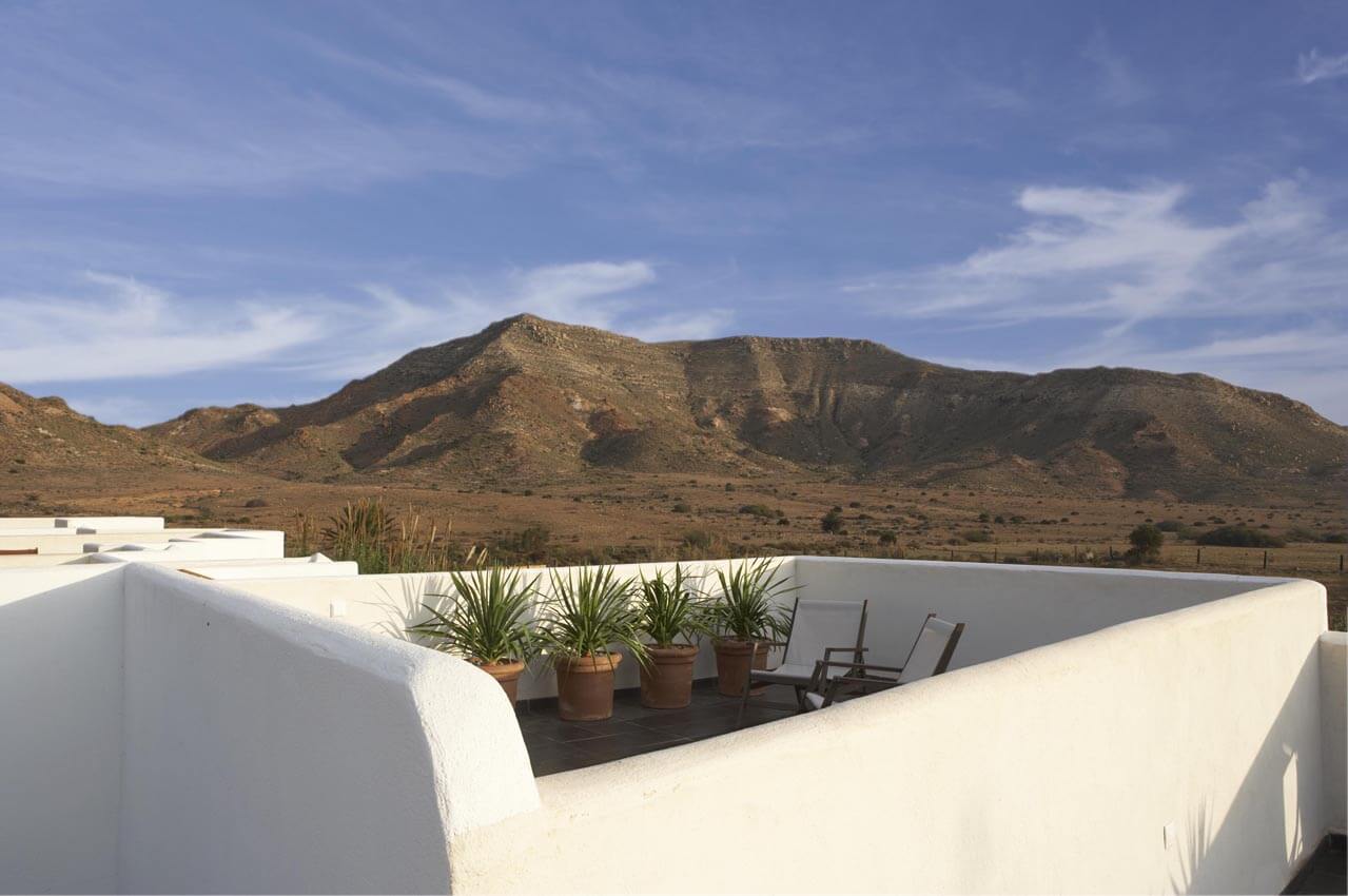 Rooftop terrace with mountain views