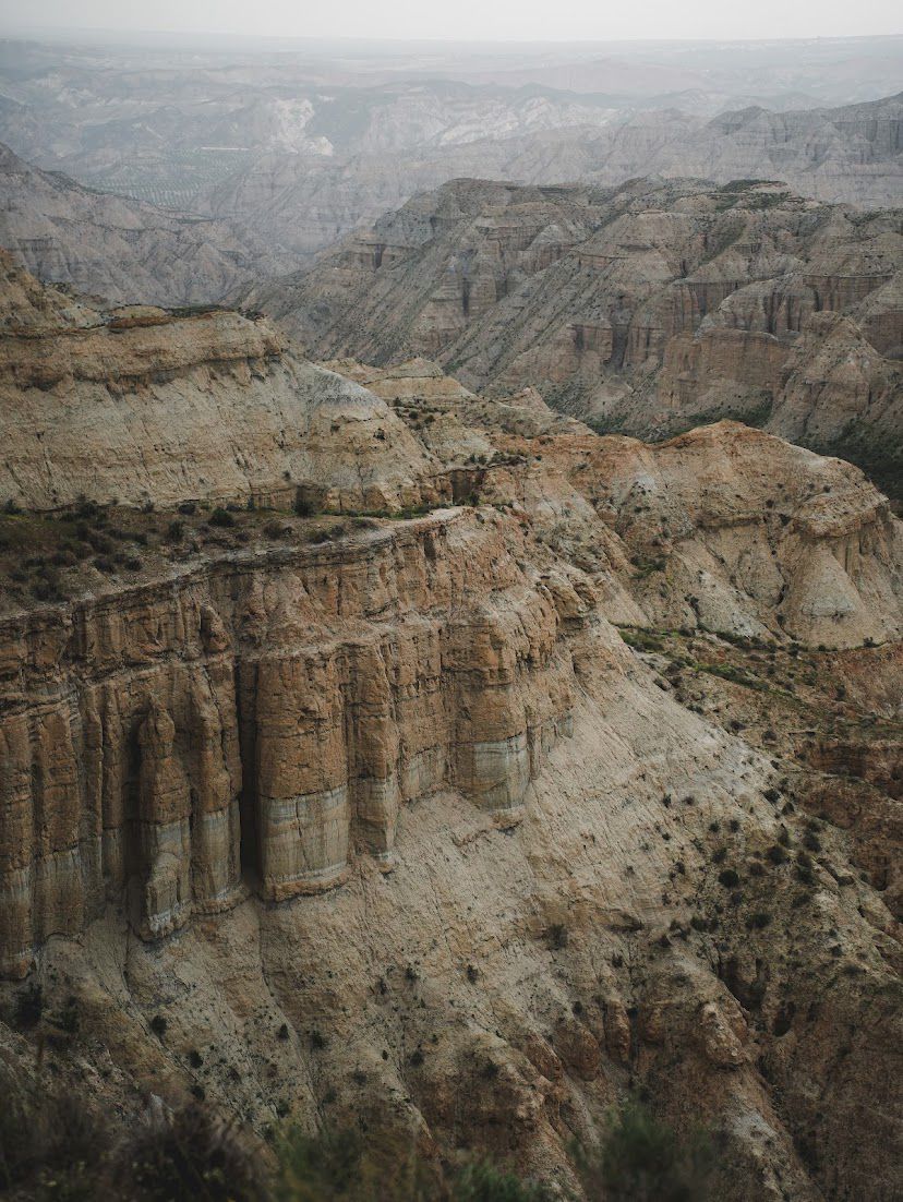 Aerial view of the Gorafe desert badlands