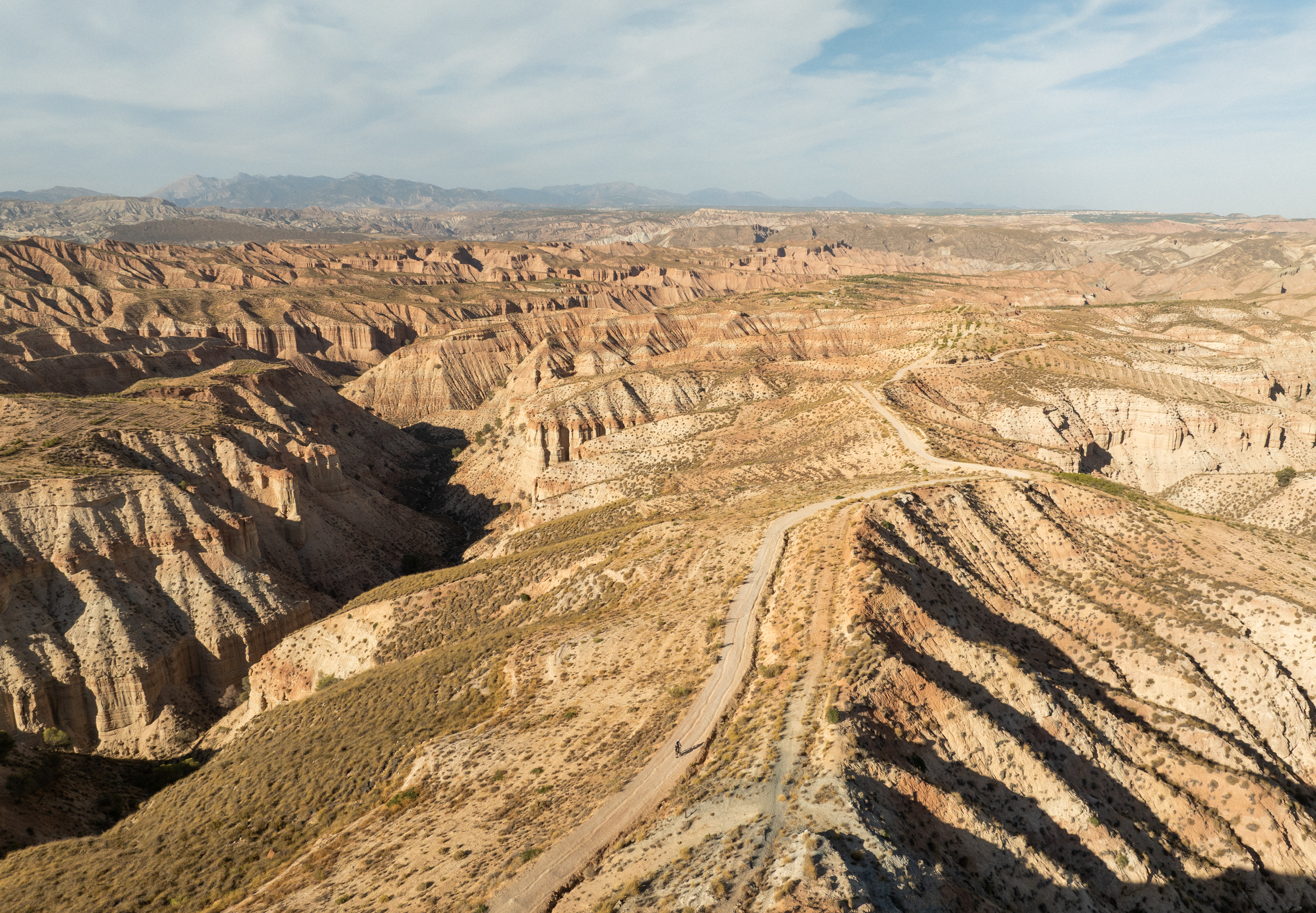 Aerial view of the Gorafe desert badlands