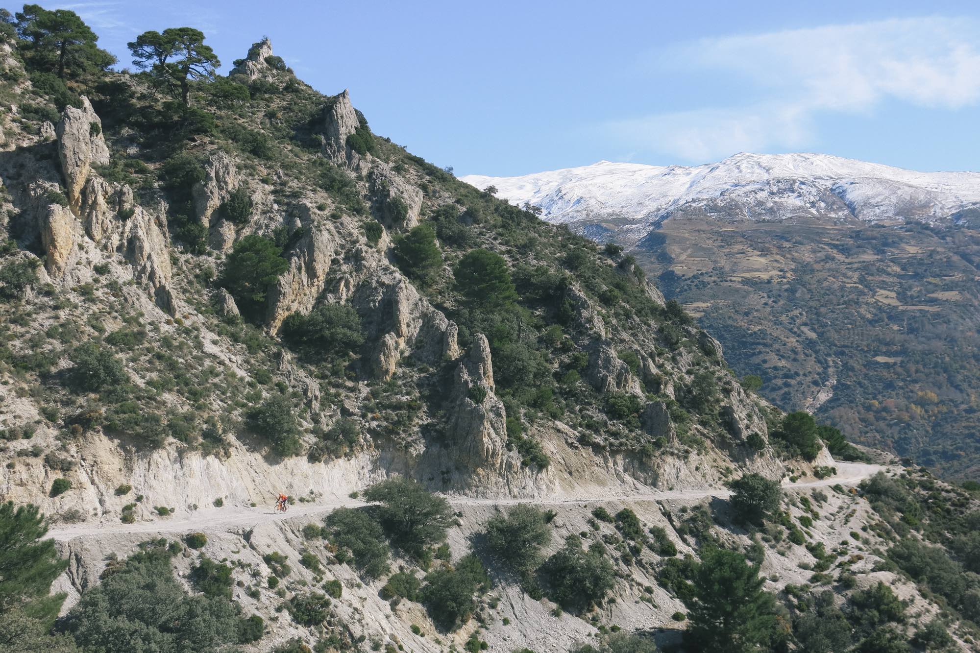 Cyclist in the Sierra Nevada mountains
